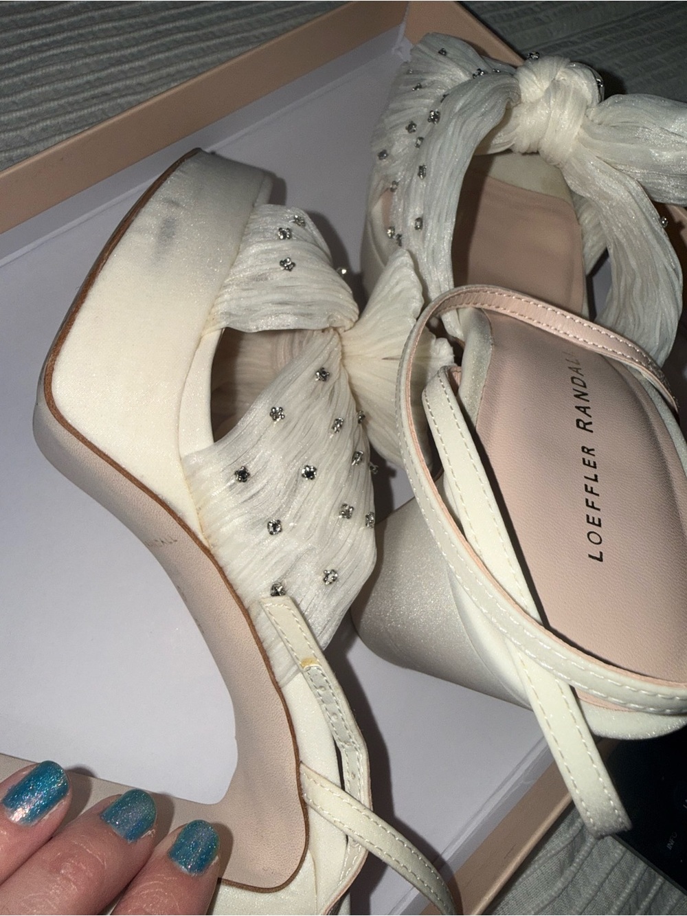 Loeffler Randall Natalia White Rhinestone Heel Size 9 - Picture 8 of 14
